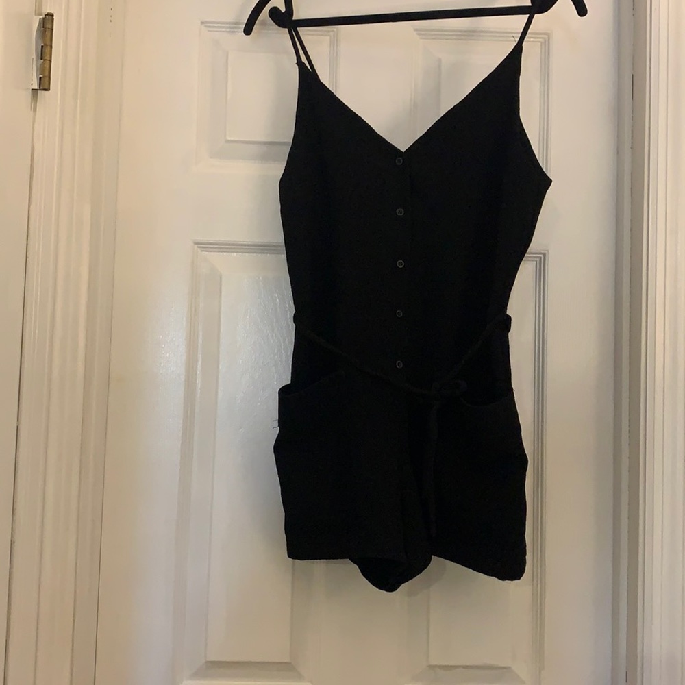 Spaghetti strap romper, button down, with tie